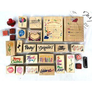 Rubber Stampede Stamps Set Lot Wood Posh Impressions Suzys Zoo Party Vintage 1
